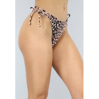 Push-Up Halter Panther Print Bikini mit Riemchenausschnitt - Unterteil