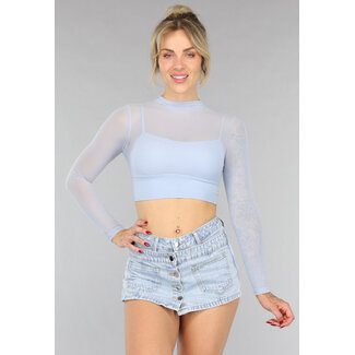 Babyblaues Langarm-Mesh-Top