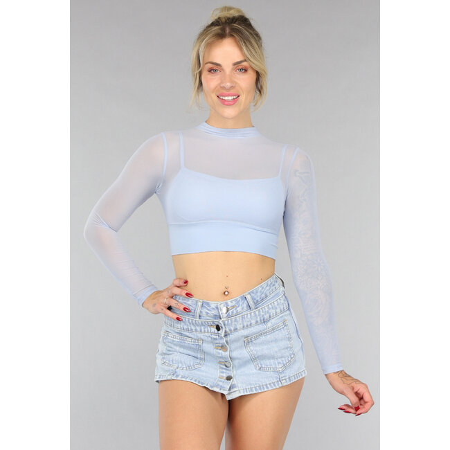 Babyblaues Langarm-Mesh-Top