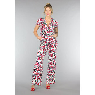 Großer mehrfarbiger Jumpsuit mit Retro-Print und weiten Beinen
