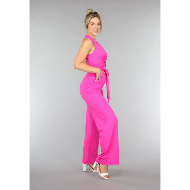 Fuchsia Ärmelloser Jumpsuit mit weitem Bein und Taillenband