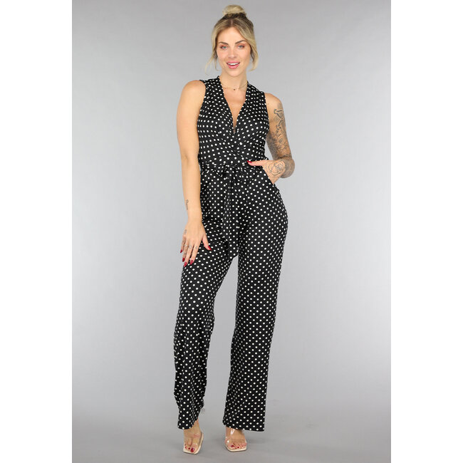 Dots Jumpsuit mit weitem Bein und Stretch