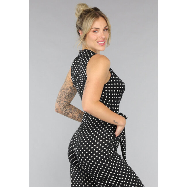 Dots Jumpsuit mit weitem Bein und Stretch