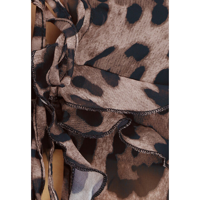 Pantherprint Rüschenbluse mit ausgestellten Ärmeln