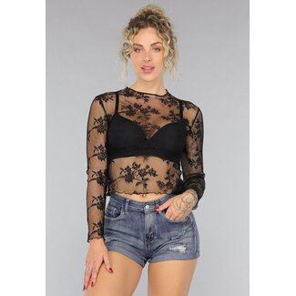 Langärmeliges Crop-Top aus transparenter Spitze