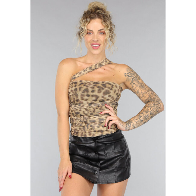 Trägerloses Mesh-Top mit Panther-Print