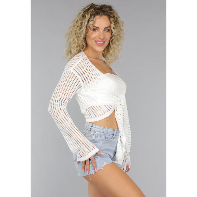 Weißes gestricktes Crop Top mit Schleifendetail