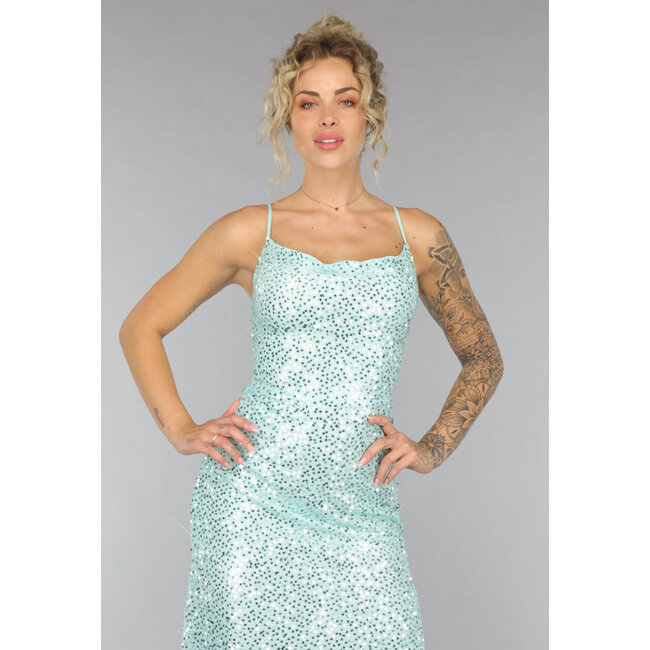 Maxi Split Kleid Pailletten Kleid in Mintgrün