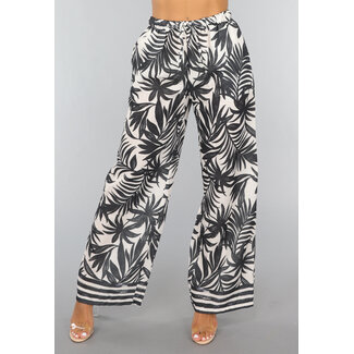 Leinenhose mit weitem Bein und Druck
