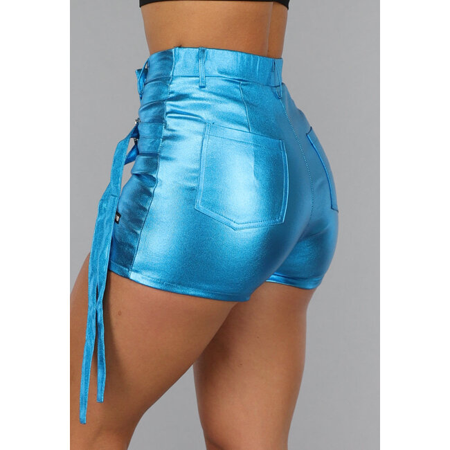 Metallisch blau glänzender Cargo-Skort