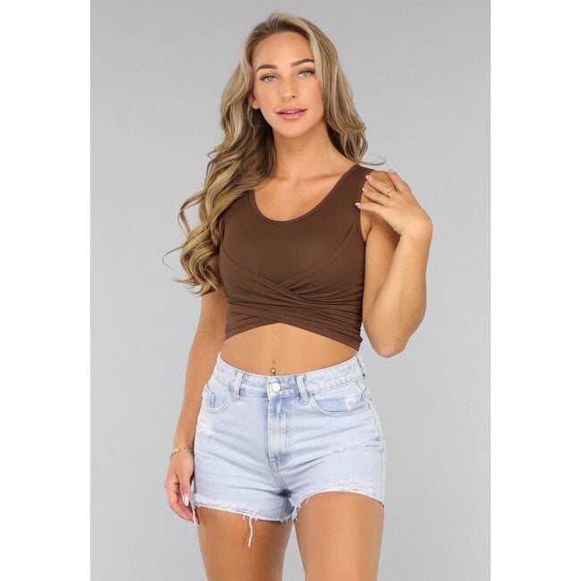 Sportliches braunes Crop Top mit Overslag