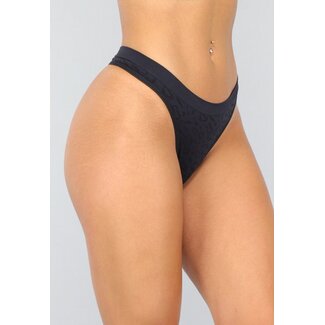 Stretch-Tanga mit Panther-Print in Schwarz
