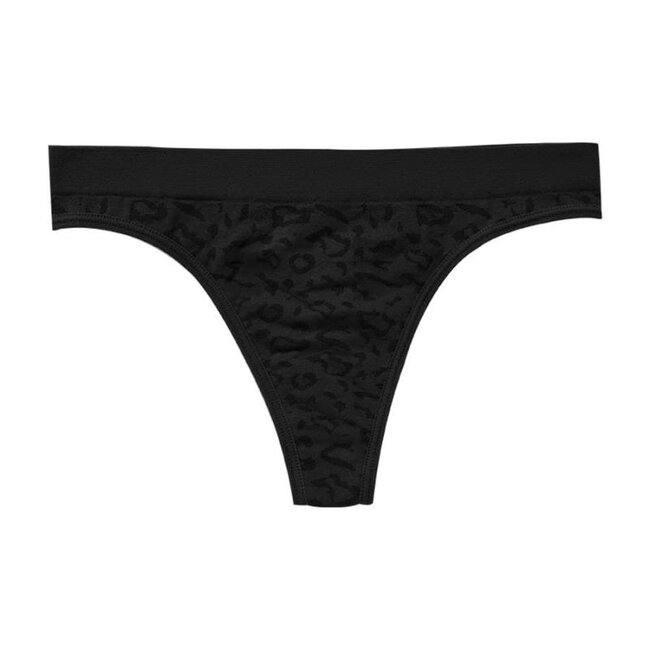 Stretch-Tanga mit Panther-Print in Schwarz