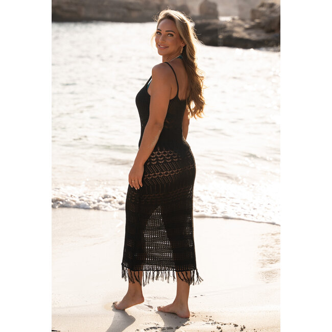 Schwarzes gehäkeltes Boho-Strandkleid