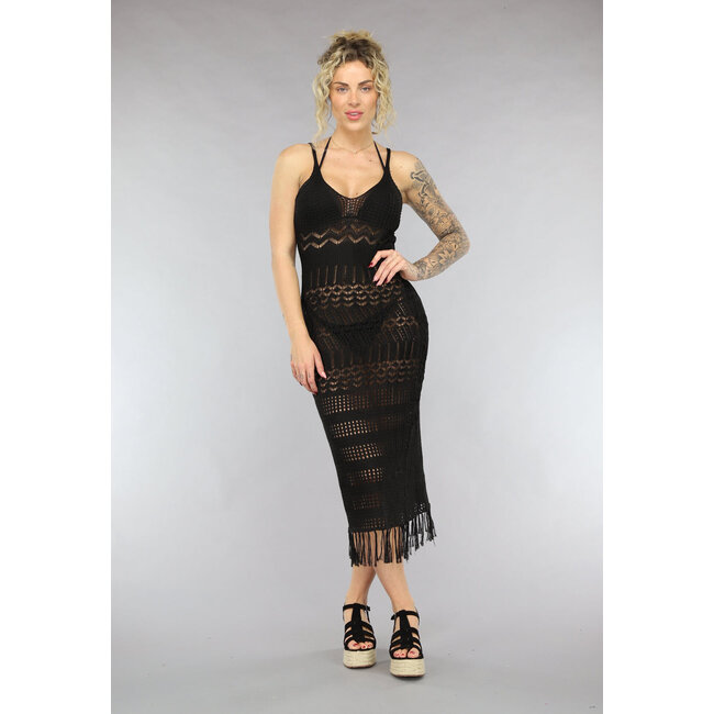 Schwarzes gehäkeltes Boho-Strandkleid