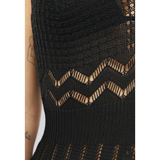 Schwarzes gehäkeltes Boho-Strandkleid