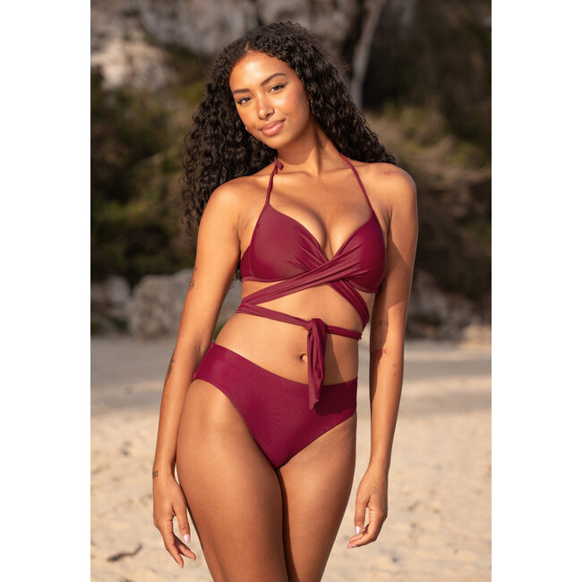 Weinroter Bikini-Slip mit hoher Taille