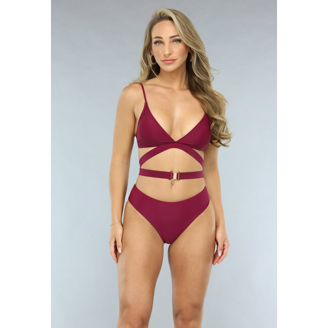 Weinroter Bikini-Slip mit hoher Taille