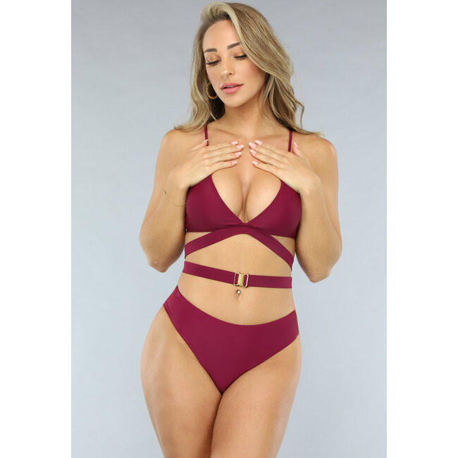 Weinroter Bikini-Slip mit hoher Taille