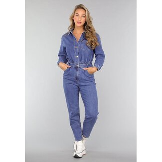 NEW2407 Langarm-Overall aus dunklem Denim