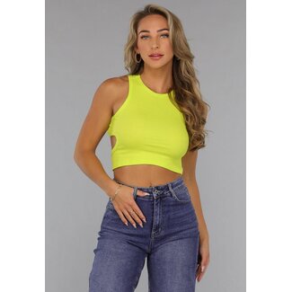 Neongelbes Rippen-Top mit Ausschnitt und Racer Neck