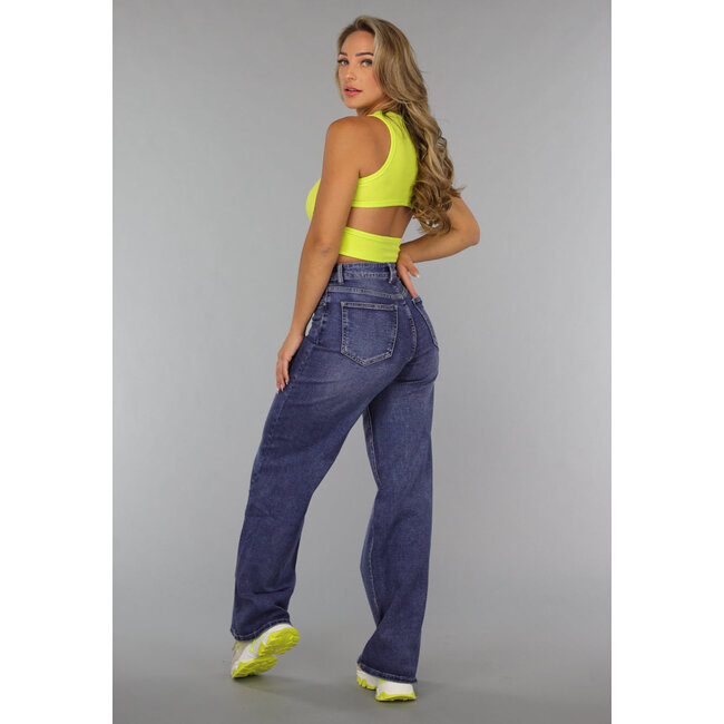 Neongelbes Rippen-Top mit Ausschnitt und Racer Neck