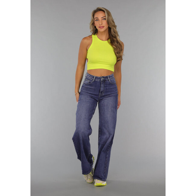 Neongelbes Rippen-Top mit Ausschnitt und Racer Neck