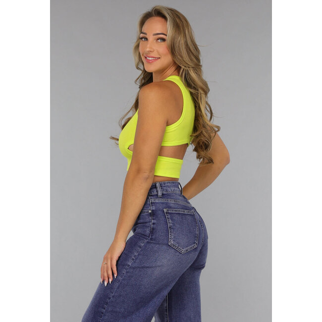 Neongelbes Rippen-Top mit Ausschnitt und Racer Neck