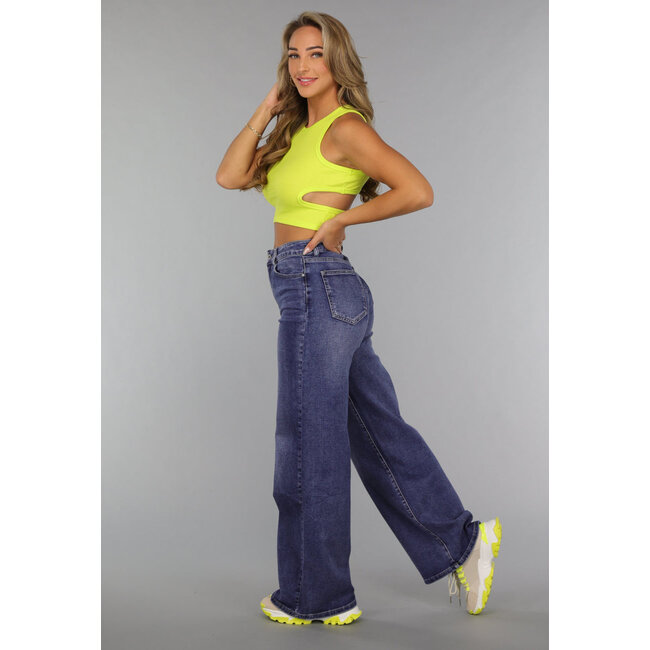 Neongelbes Rippen-Top mit Ausschnitt und Racer Neck