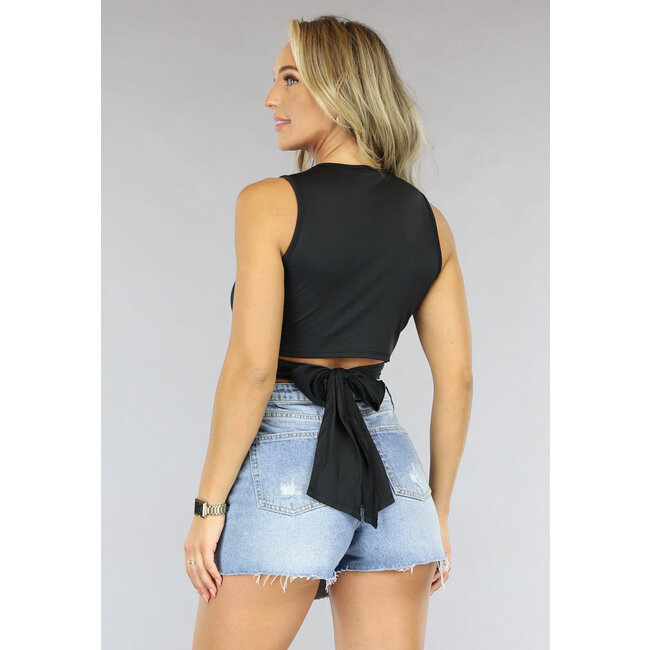 Schwarzes Revers-Top mit Ausschnitt