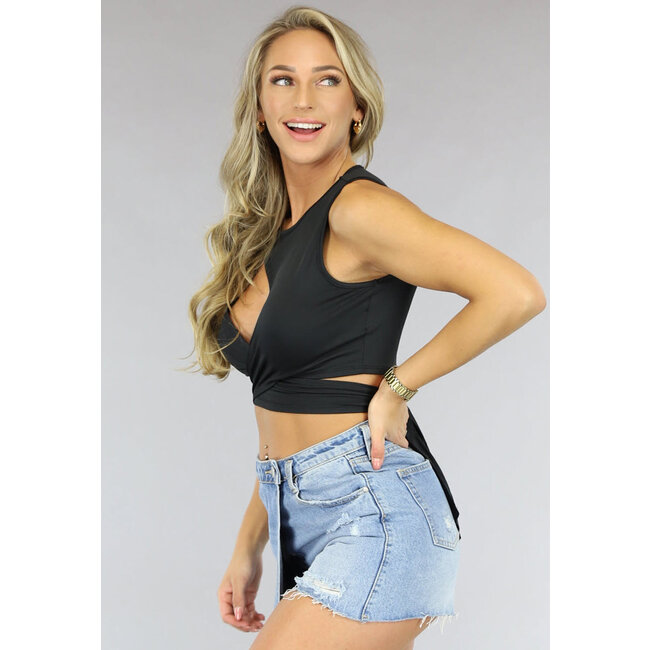 Schwarzes Revers-Top mit Ausschnitt