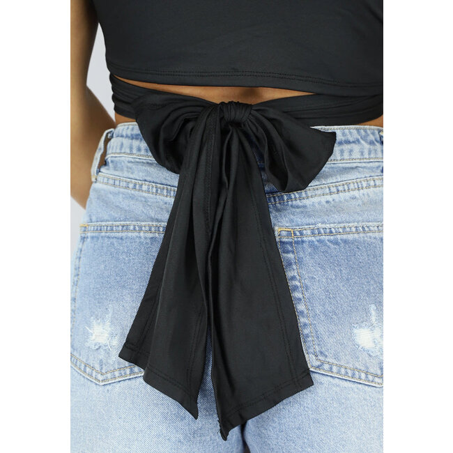 Schwarzes Revers-Top mit Ausschnitt