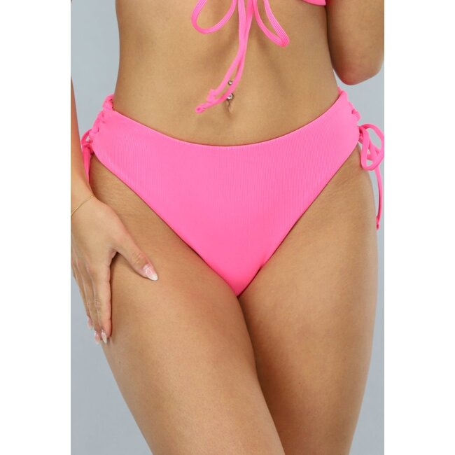Hochgeschlossenes Bikini-Unterteil mit Schleifendetail in Neon-Pink