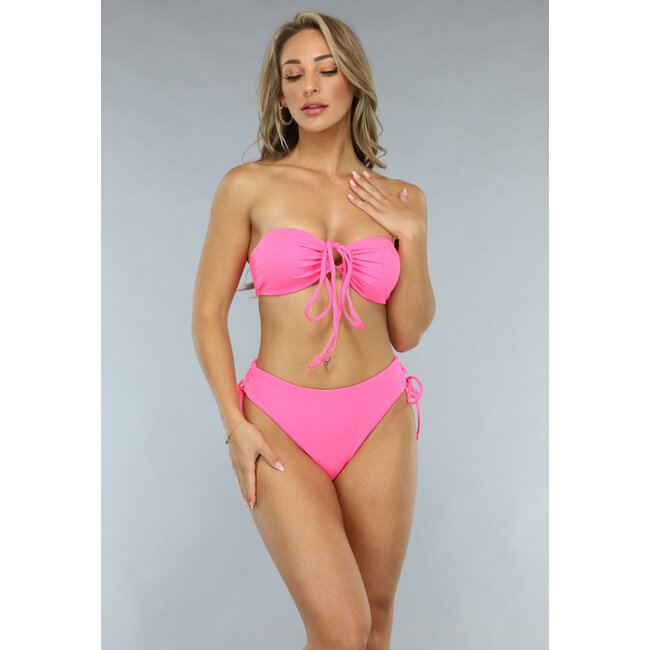 Hochgeschlossenes Bikini-Unterteil mit Schleifendetail in Neon-Pink