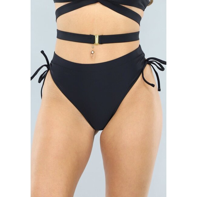 Schwarzes Bikini-Unterteil mit Schleifendetails