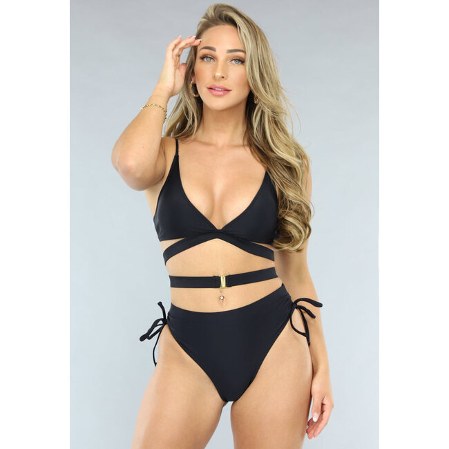 Schwarzes Bikini-Unterteil mit Schleifendetails