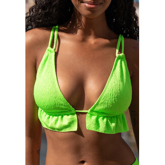 Bikinioberteil mit Rüschen in Neongrün