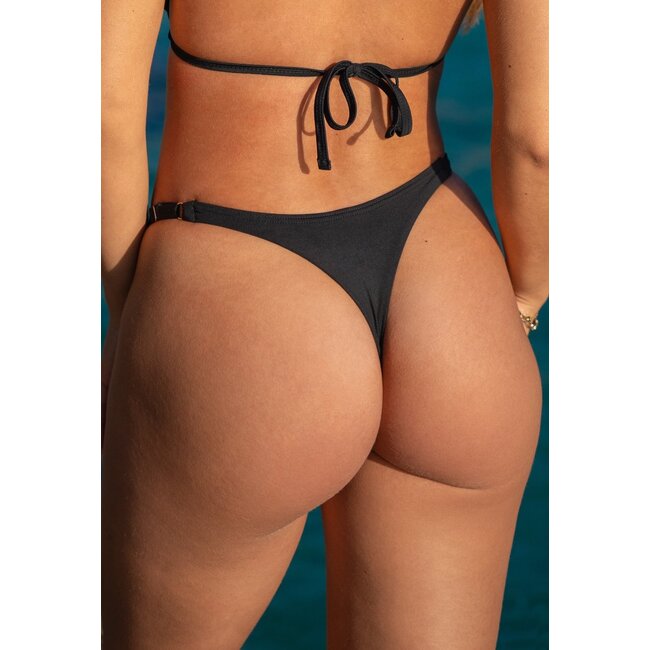 Verstellbarer Bikini-Tanga-Schlüpfer Schwarz