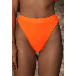 OP=OP.40.NL Bikiniunterteil mit hoher Taille aus Rippstrick in Neon Orange