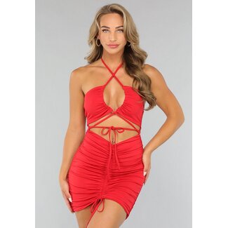 NEW3107 Rotes Bodycon-Kleid mit Ausschnitten