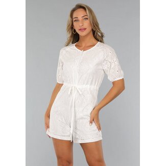 NEW3107 Weißer Broderie Playsuit mit Puffärmeln