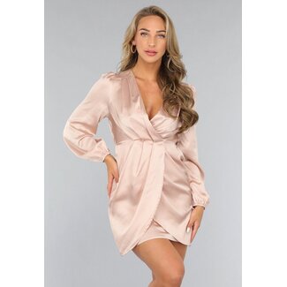 Satin Champagner Revers Kleid
