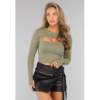 Khaki-Langarm-Bolero