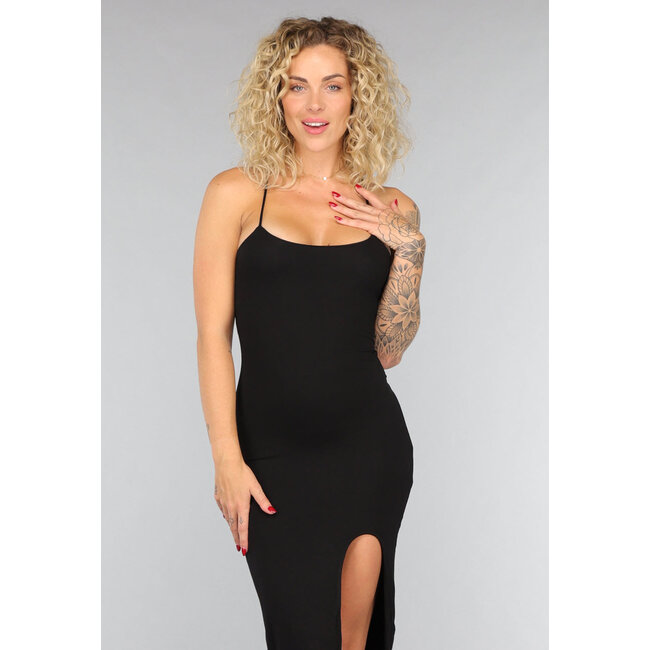 Schwarzes Soft-Bodycon-Kleid mit Schlitz