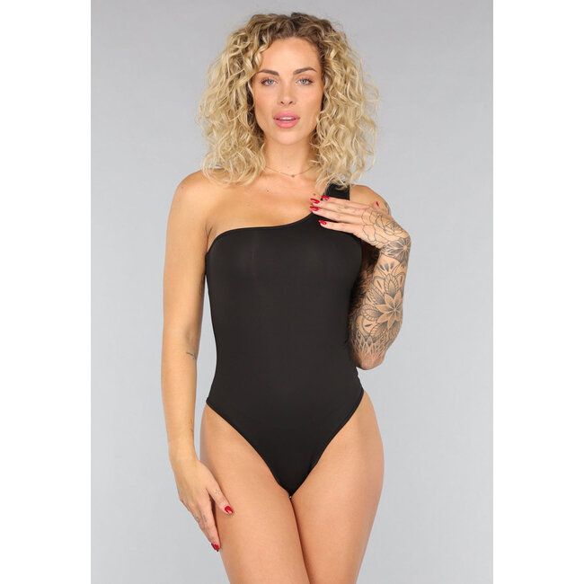 Schwarzer One Shoulder Bodysuit