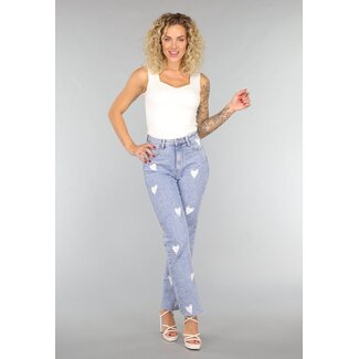 Redial Jeans Stretch-Jeans mit weißen Herzen