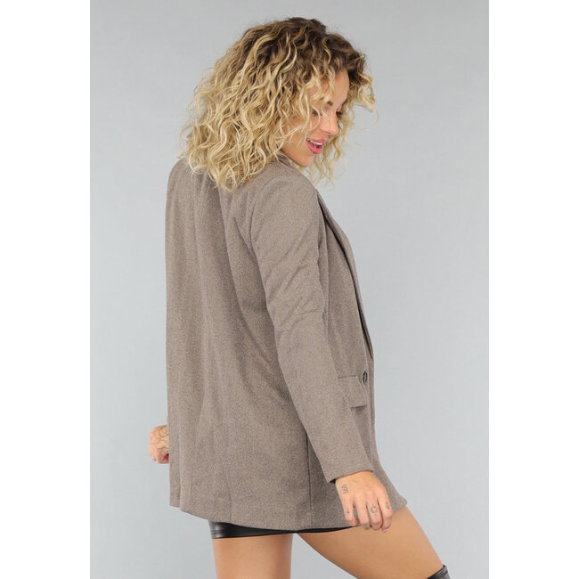 Blazer in Camel mit Schulterpolstern