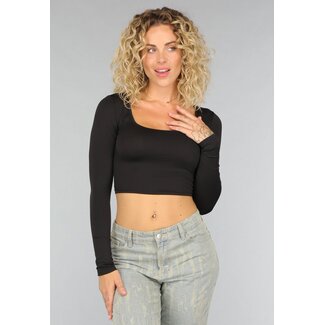 Schwarzes langärmeliges Basic-Crop-Top