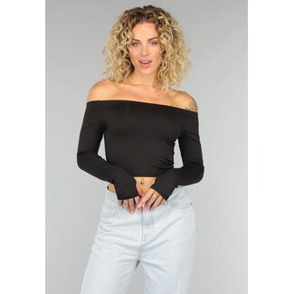 Schwarzes langärmeliges schulterfreies Basic-Top