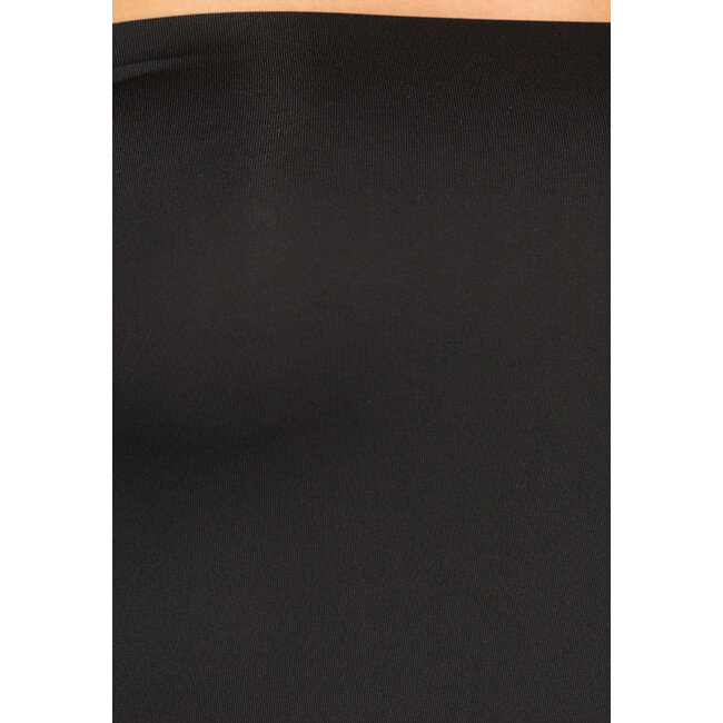 Schwarzes langärmeliges schulterfreies Basic-Top mit Daumenlöchern